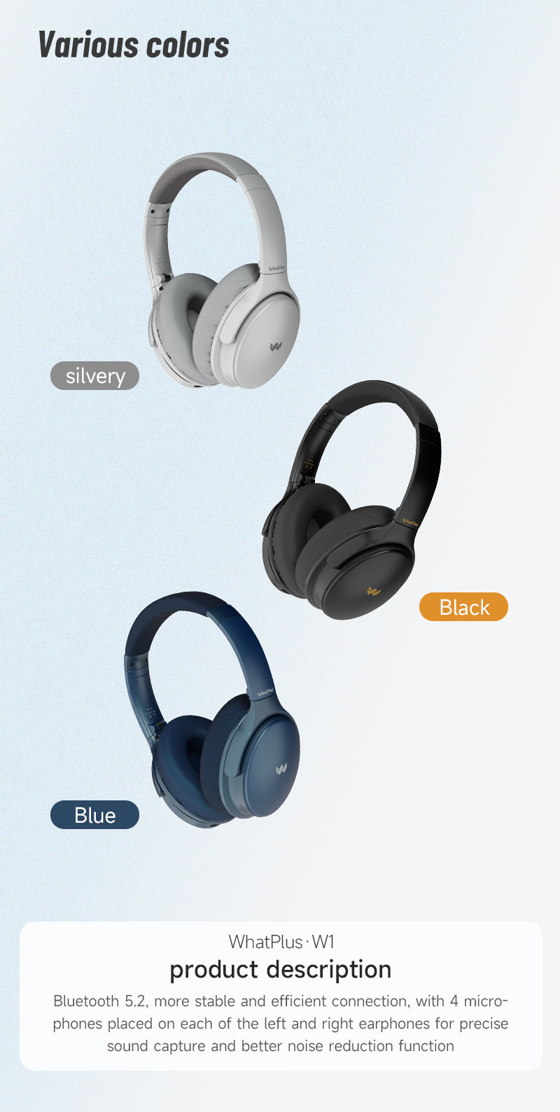 WhatPlus W1主动降噪蓝牙头戴式耳机HIFI音质